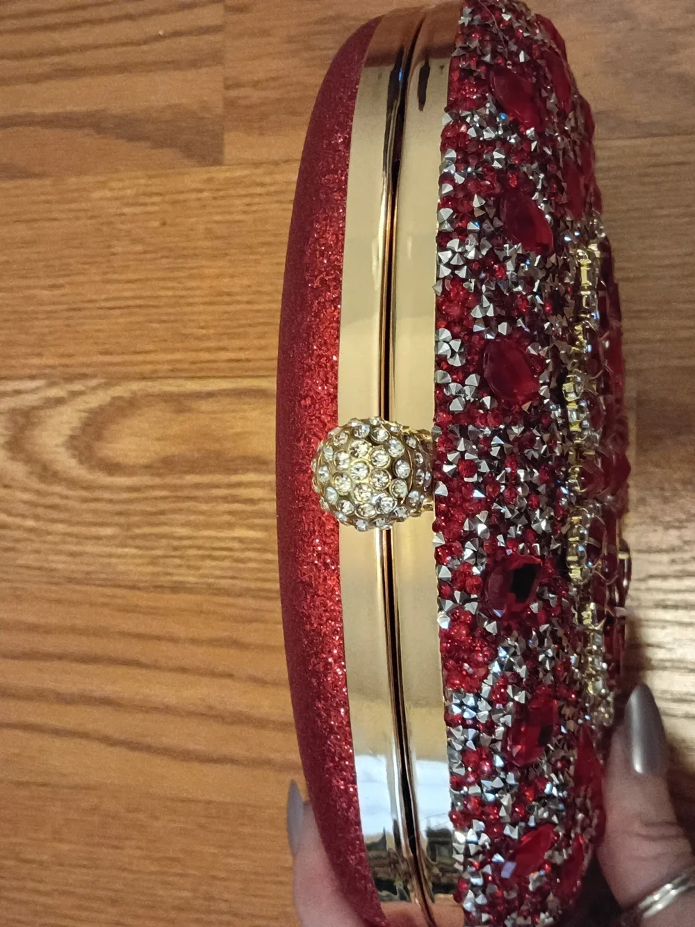 Red Crystal Beaded Oval Evening Clutch